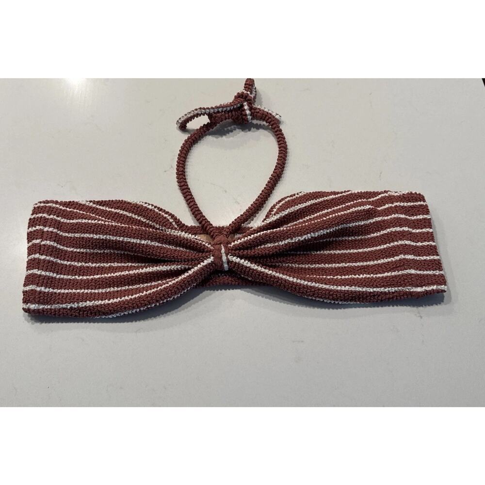 Madewell Brown and White Striped Bandeau Bikini Top